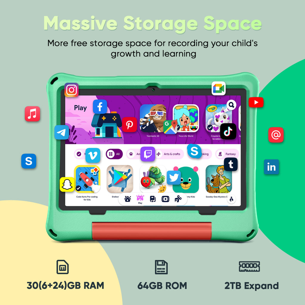 Kids Tablet, Android 16 Tablet for Kids 10 inch Octa-Core 2.2GHz with Case, 30GB RAM 64GB ROM, 2TB Expand, Parental Control, Dual Camera, BT, WiFi, with Keyboard Mouse Stylus, Gift (Pink)