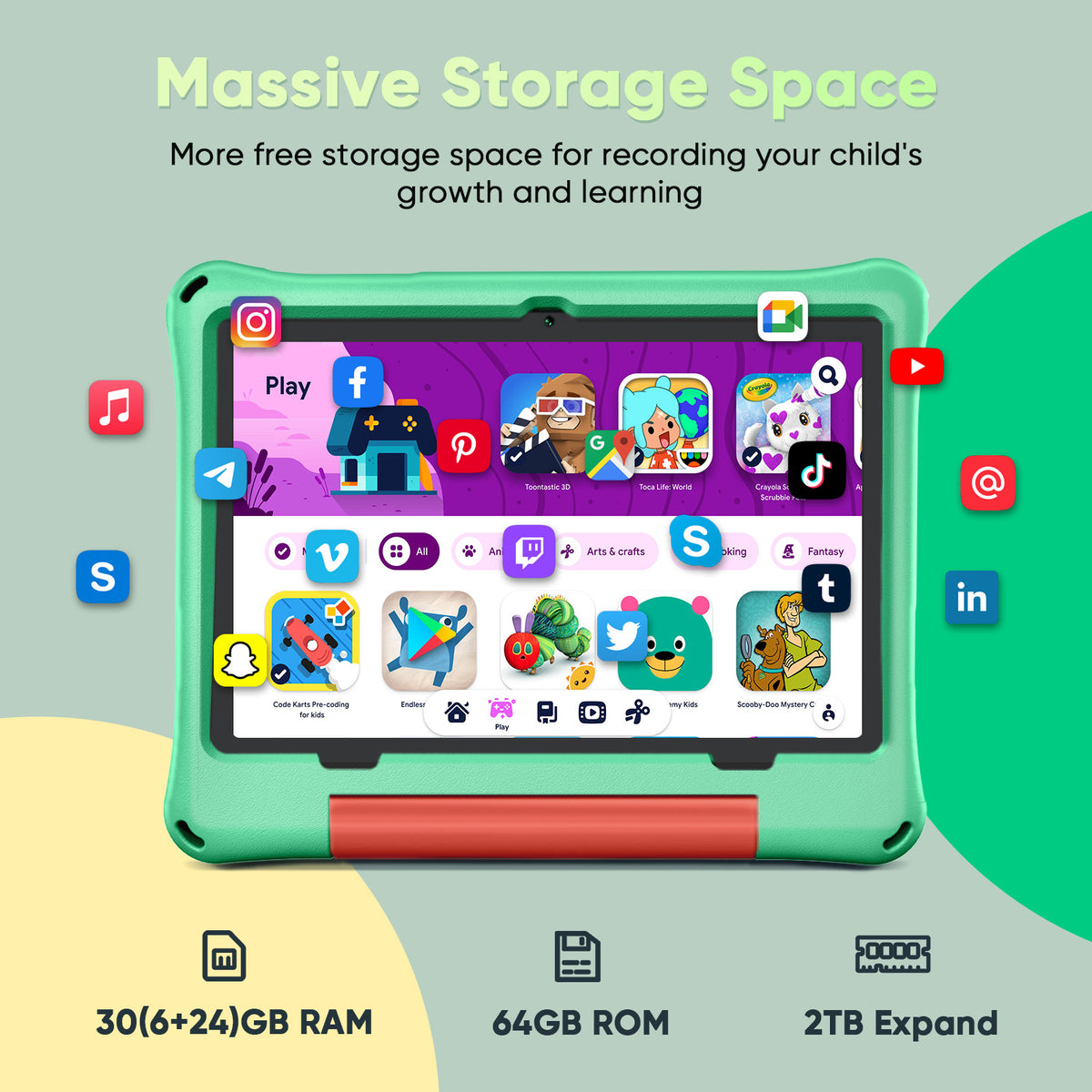 Kids Tablet, Android 16 Tablet for Kids 10 inch Octa-Core 2.2GHz with Case, 30GB RAM 64GB ROM, 2TB Expand, Parental Control, Dual Camera, BT, WiFi, with Keyboard Mouse Stylus, Gift (Pink)