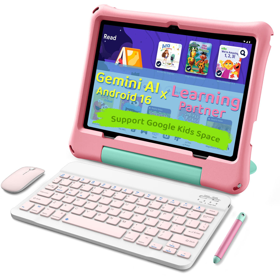 Kids Tablet, Android 16 Tablet for Kids 10 inch Octa-Core 2.2GHz with Case, 30GB RAM 64GB ROM, 2TB Expand, Parental Control, Dual Camera, BT, WiFi, with Keyboard Mouse Stylus, Gift (Pink)