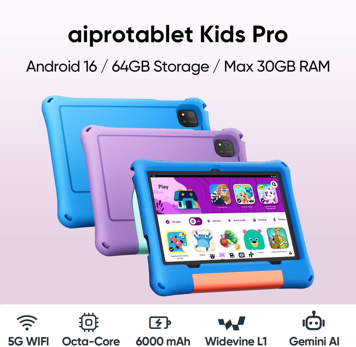 ECOPAD 10.1-inch Kids Tablet | Android 16, 30GB+64GB